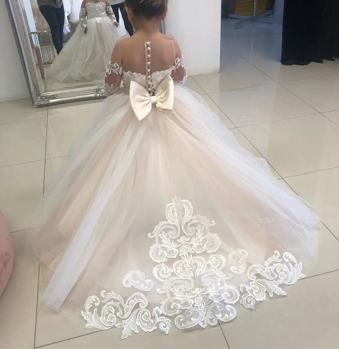 BABYONLINE Long Sleeve White Ivory Flower Girl Dresses for Wedding Guest Child image 3