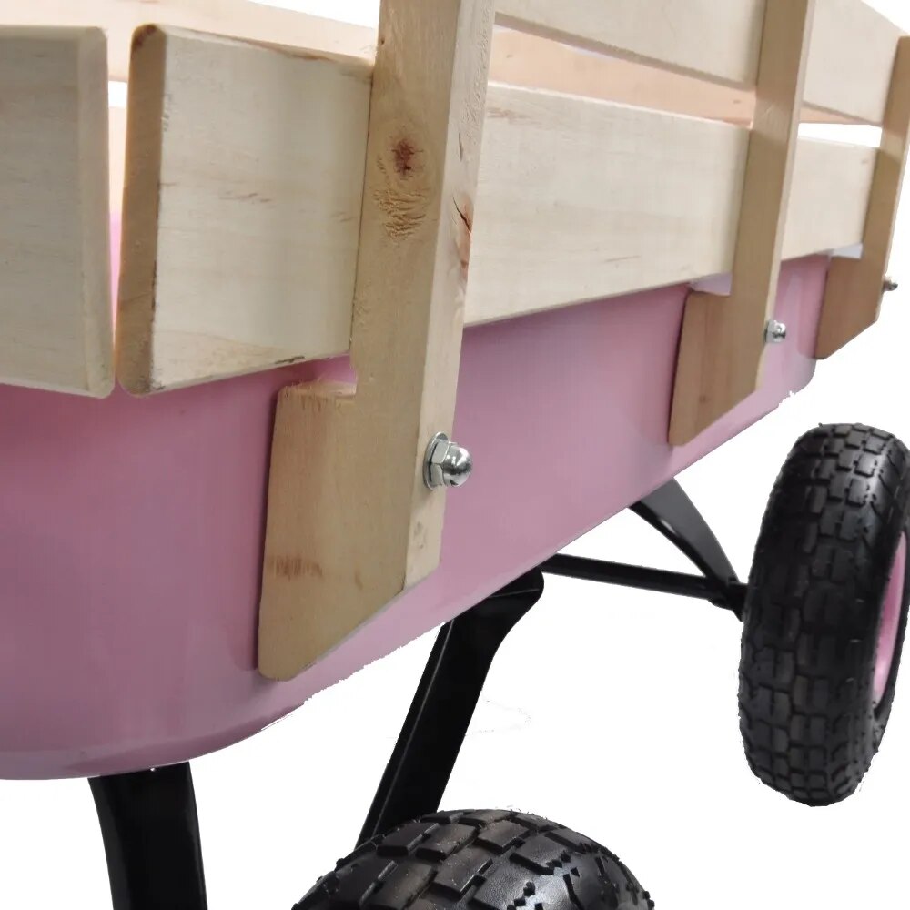 Outdoor Wagon Cart for Kids - Beach Wagon Utility Cart With Air Tires - Pink Ca image 2