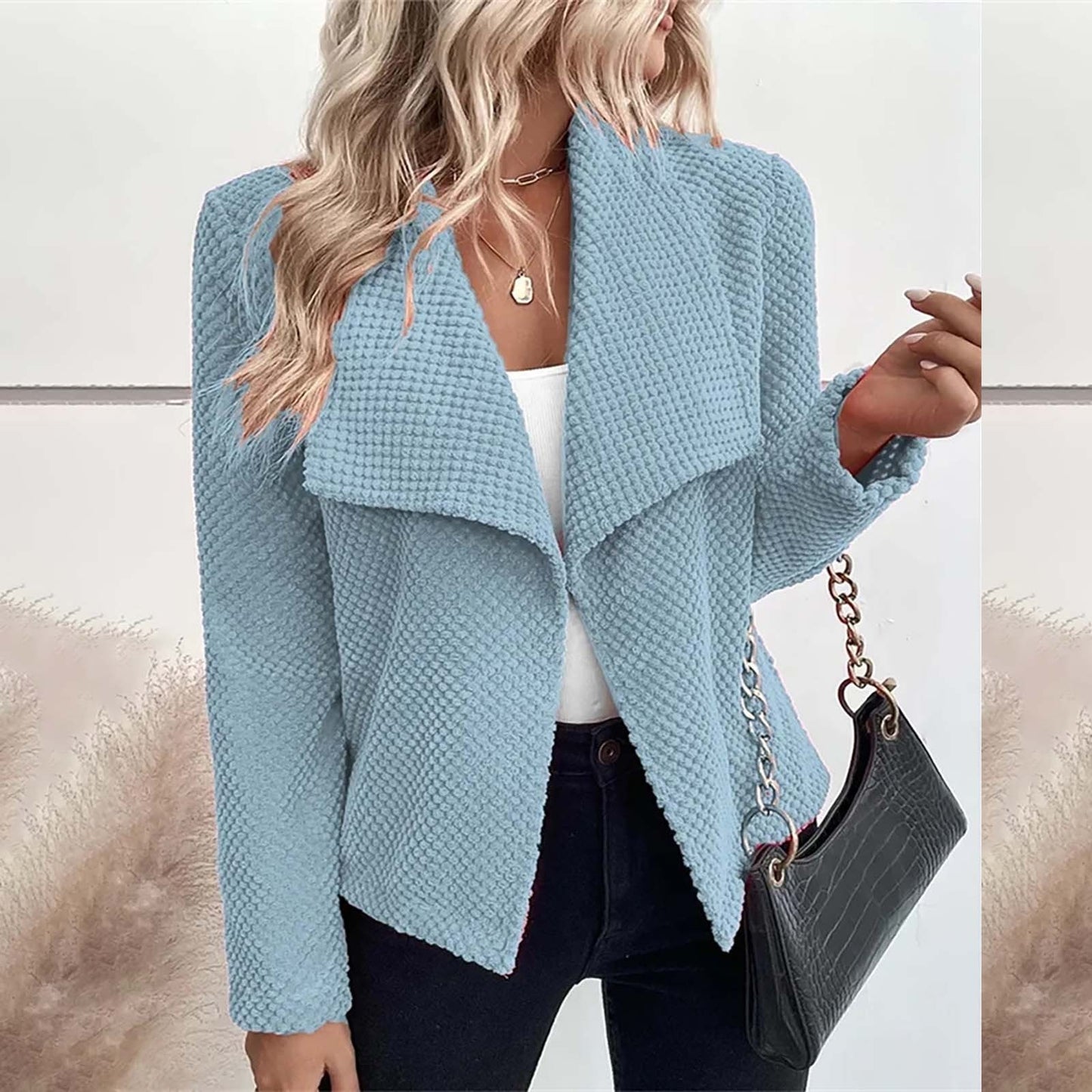 2023 European And American Autumn And Winter Lapel Solid Color Long Sleeved Sim image 5