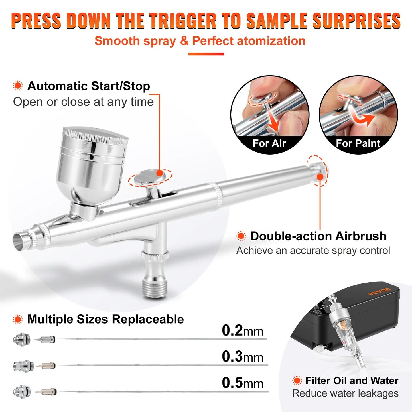 VEVOR Dual-Action Airbrush Kit with 30PSI High-Pressure Auto Start/Stop Control image 2