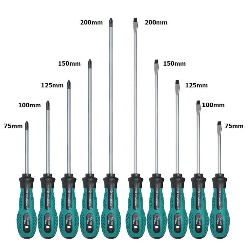 10Pcs/Set Screwdrivers Kit 75-200mm Chromium Vanadium Alloy Hand Tools Multi-fu image 0