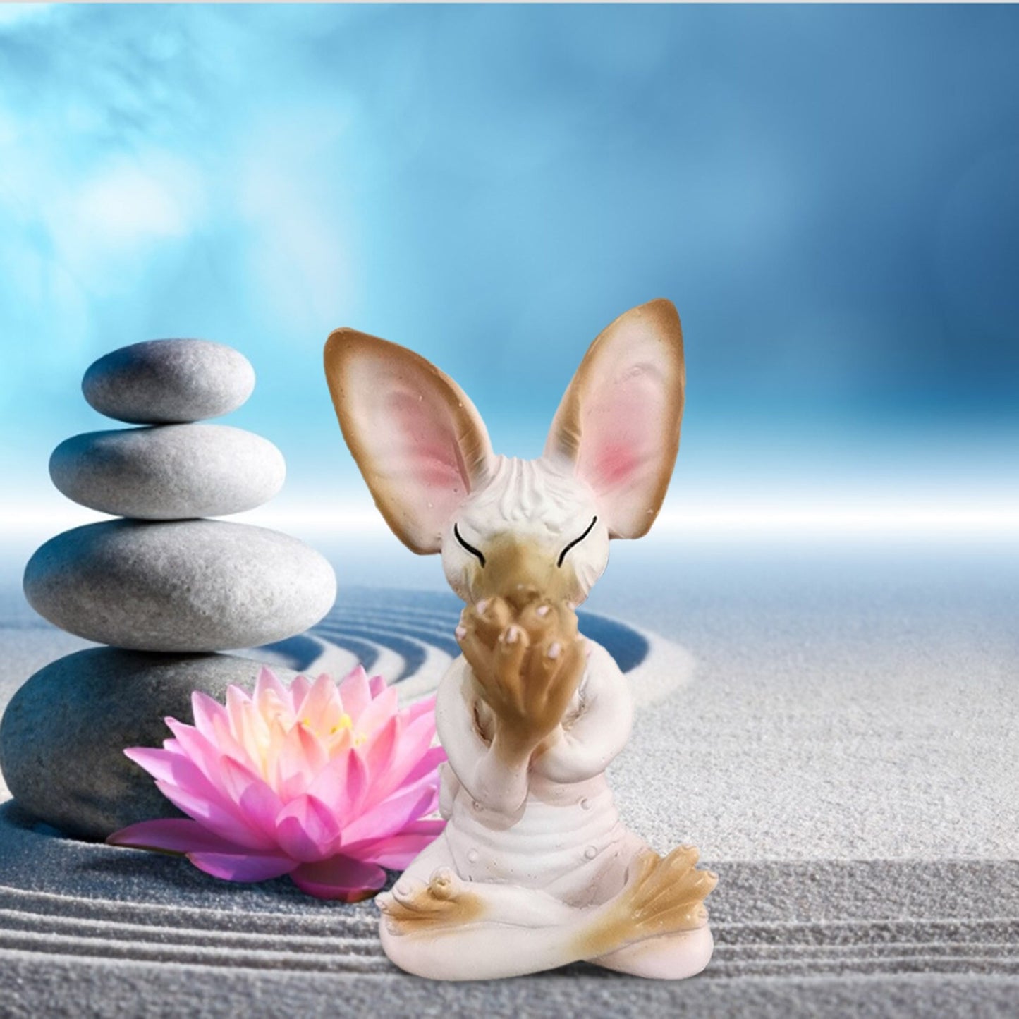 Whimsical Buddha Sphynx Cat Figurine Cover Eyes Meditation Yoga Art Craft image 4