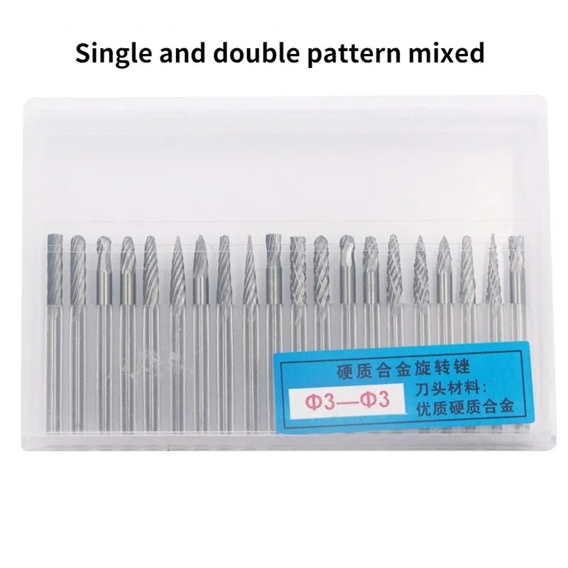 20Pcs/Set 3x3mm Shank Tungsten Carbide Rotary File Kit Burr For Grinding Wood A image 3