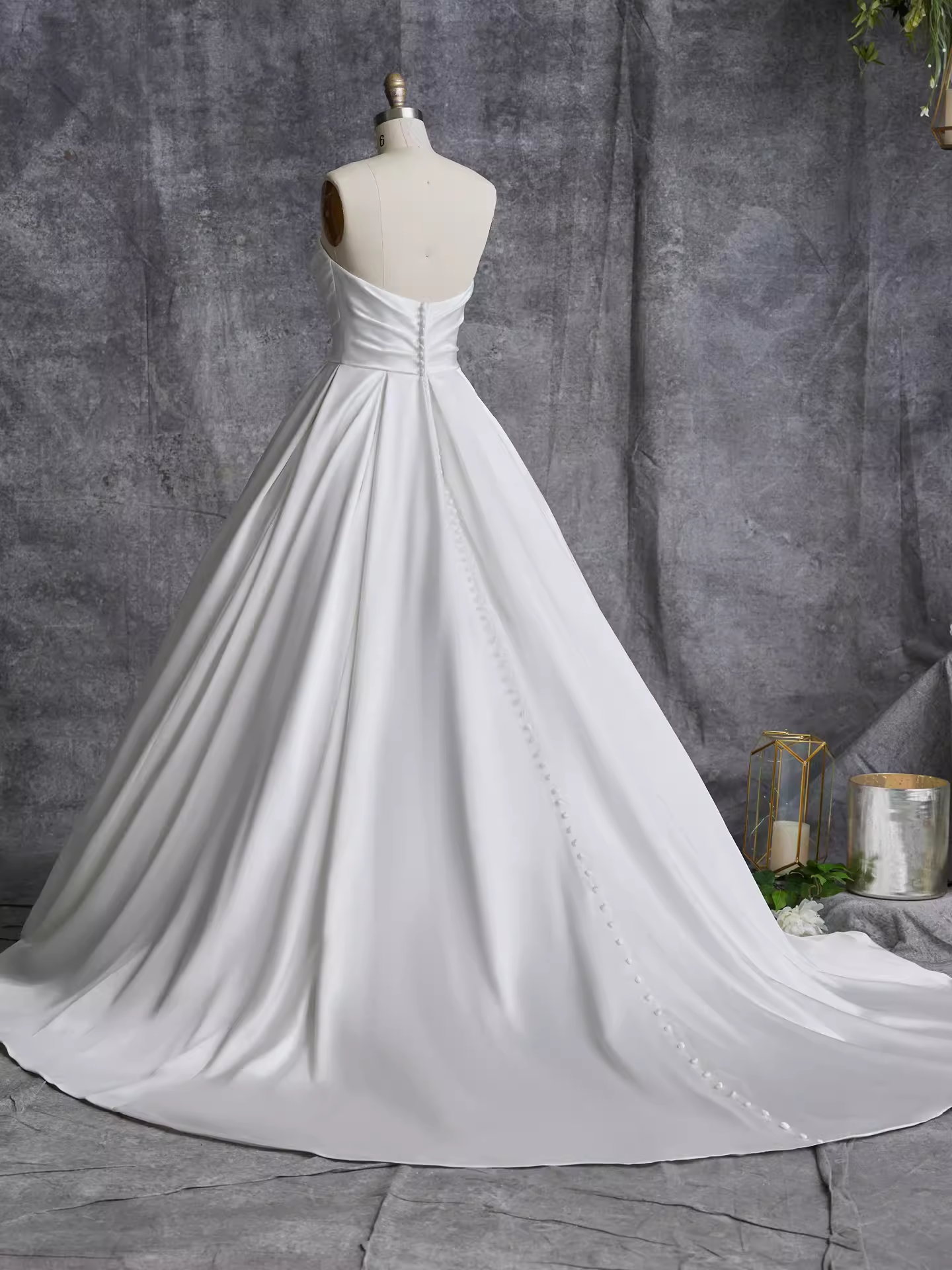 Stylish simple satin wedding dress Classic Ball gown White Wedding dress strapl image 2