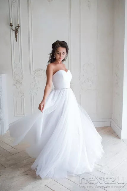 BABYONLINE White Wedding Dresses 2024 Sweetheart Crystal Beaded Belt Tulle A-li image 1