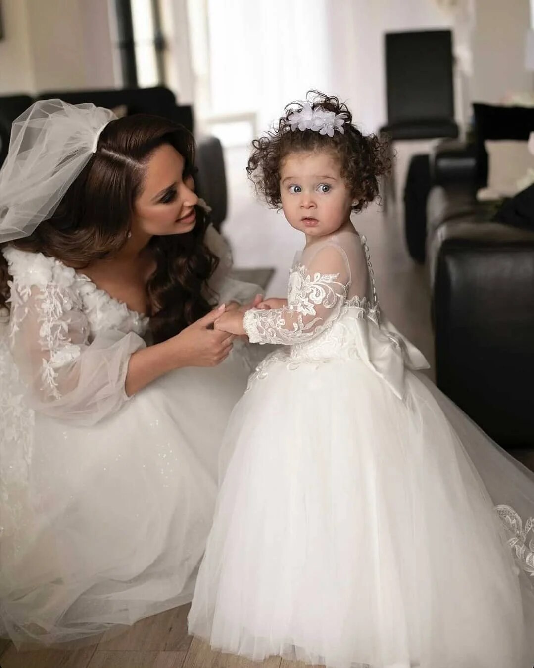 BABYONLINE Long Sleeve White Ivory Flower Girl Dresses for Wedding Guest Child image 6