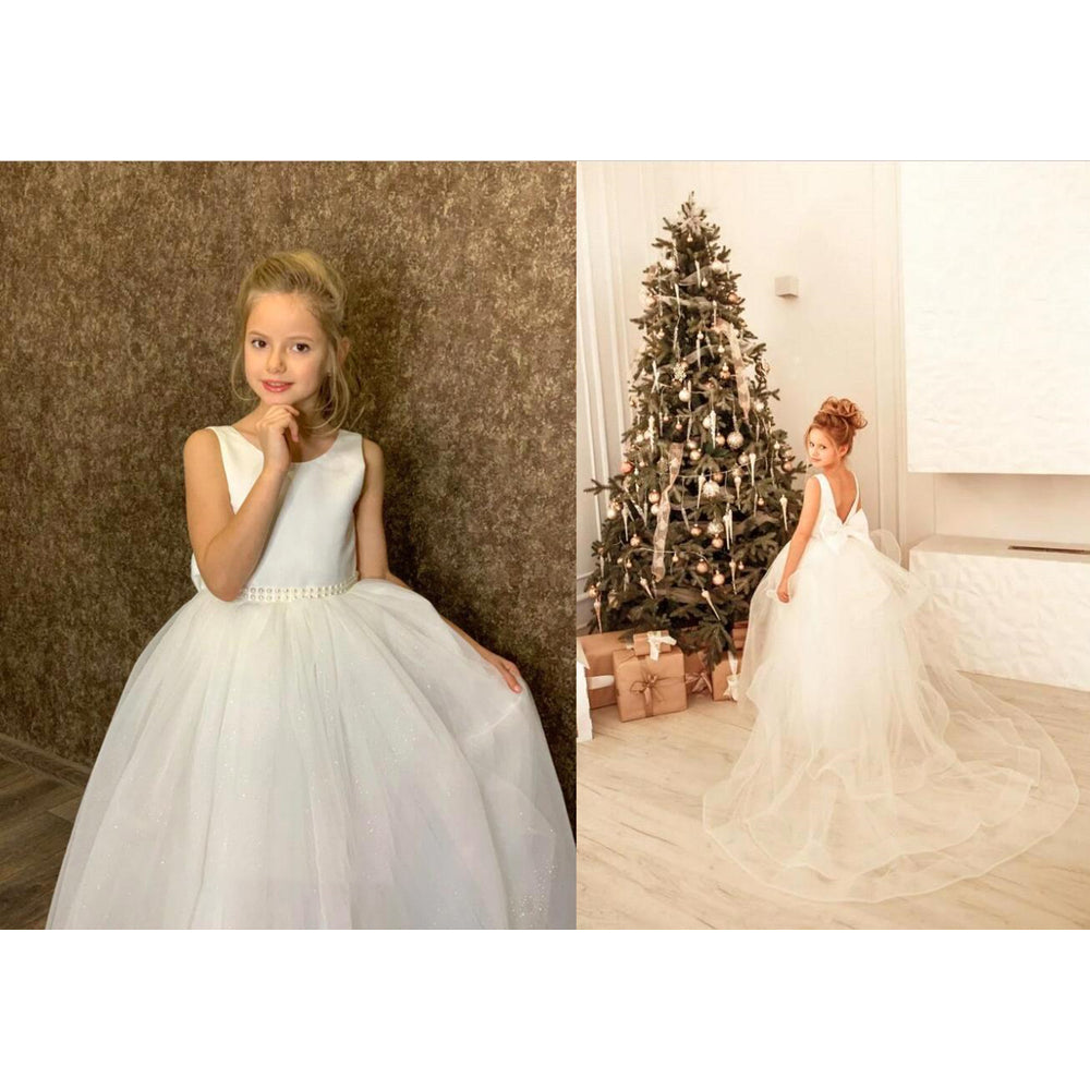 Ball Gown White Bridesmaid Dress Girls Wedding Party Flower Girl Dresses Kids P image 1