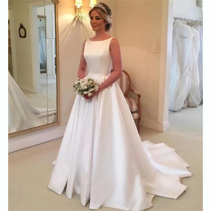 Sexy White Scoop Wedding Dresses 2023 Backless Bride Dress vestidos de novia Sa image 0