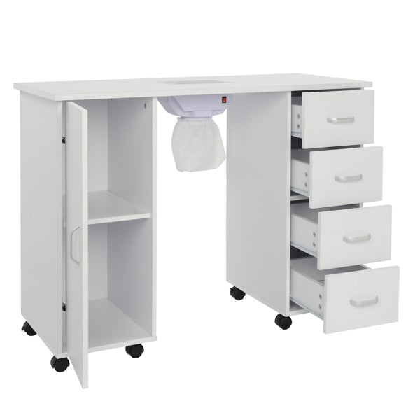 Portable nail table, nail art work table, single door 4 drawers with fan, locka image 3