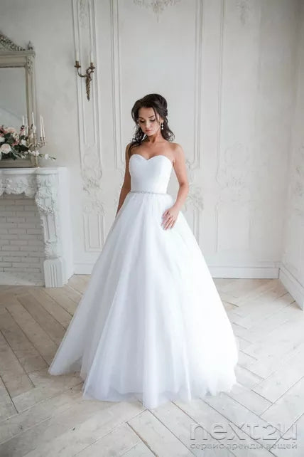 BABYONLINE White Wedding Dresses 2024 Sweetheart Crystal Beaded Belt Tulle A-li image 5