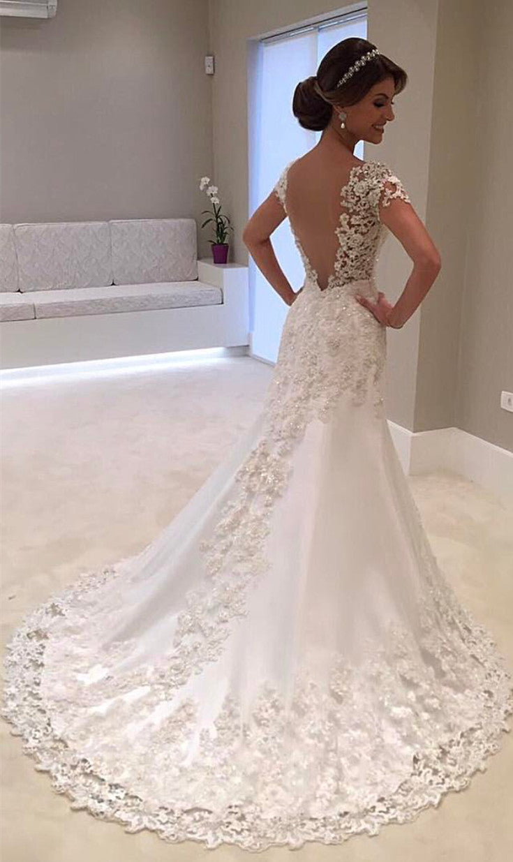 Vestidos De Noiva White Backless Lace Mermaid Wedding Dress 2022 V-Neck Short S image 1