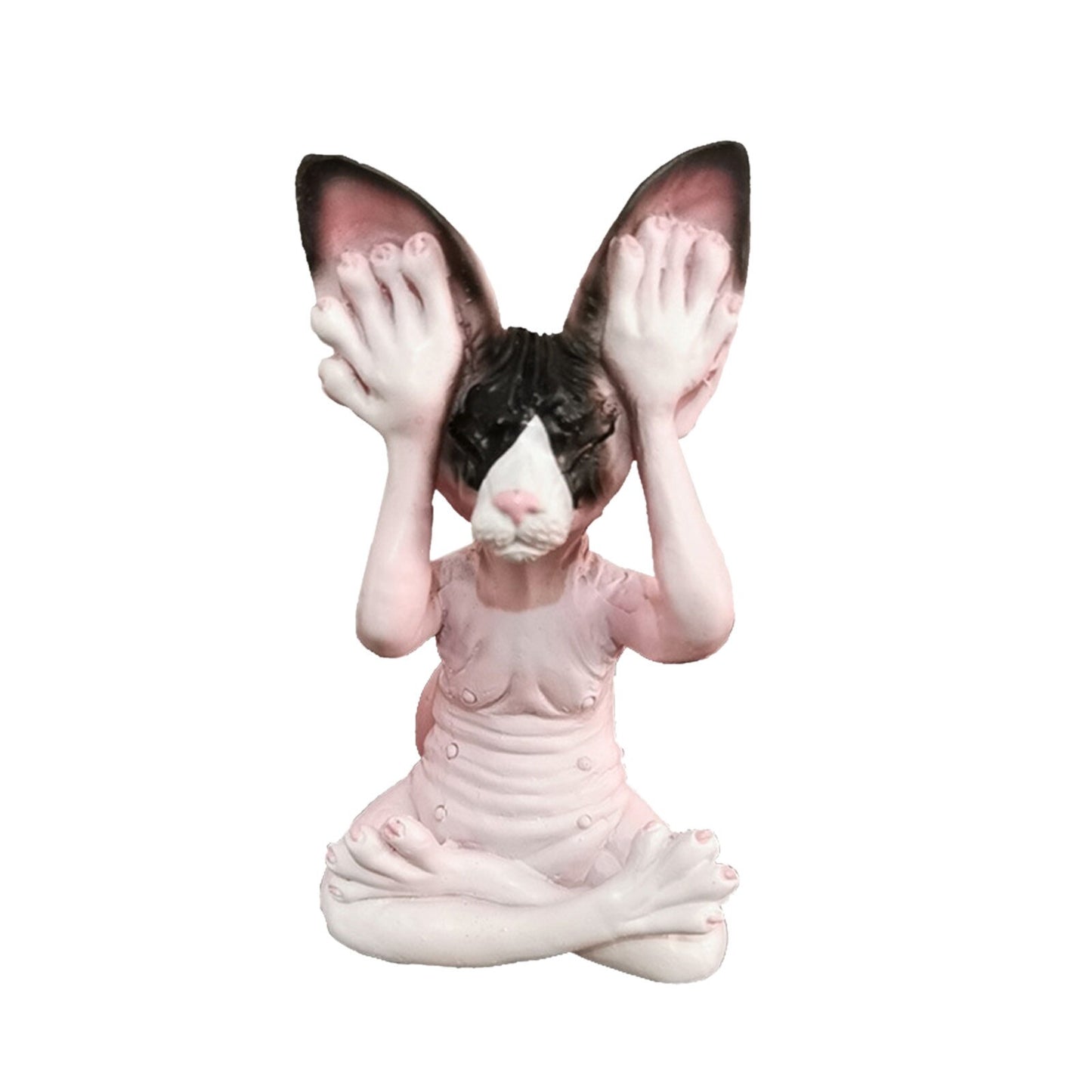 Whimsical Buddha Sphynx Cat Figurine Cover Eyes Meditation Yoga Art Craft image 0