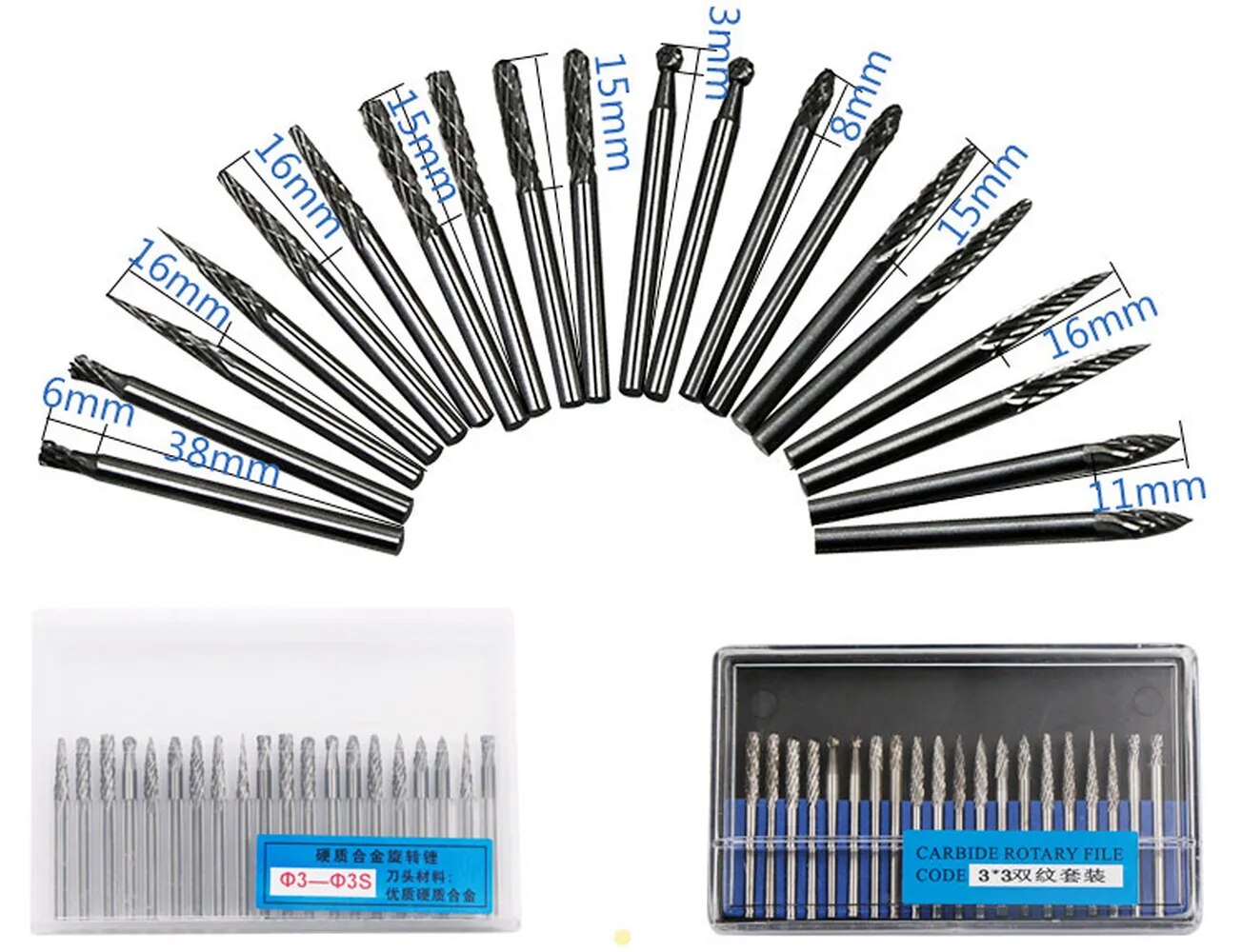 20Pcs/Set 3x3mm Shank Tungsten Carbide Rotary File Kit Burr For Grinding Wood A image 7
