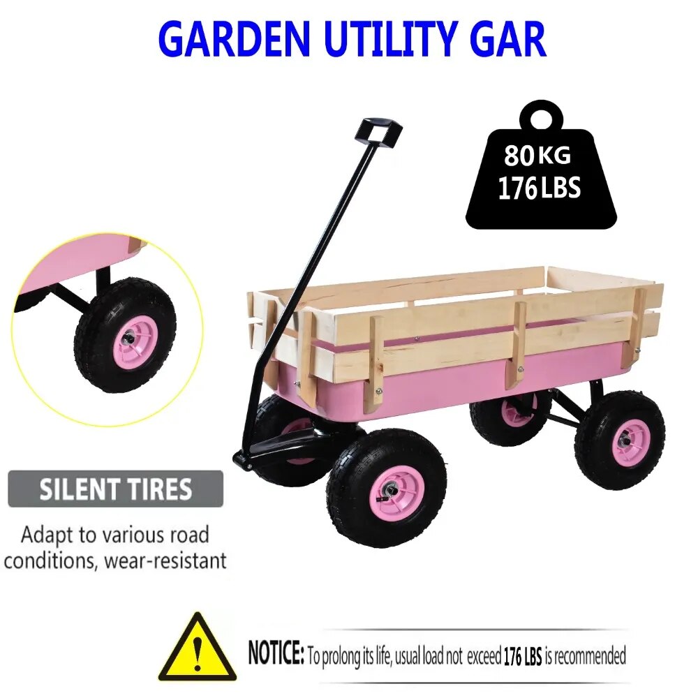 Outdoor Wagon Cart for Kids - Beach Wagon Utility Cart With Air Tires - Pink Ca image 4