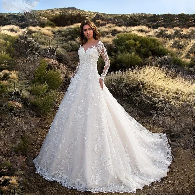 2024 Elegant High Waist Wedding Dress Women Clothing Pure White Long Sleeves Wo image 5