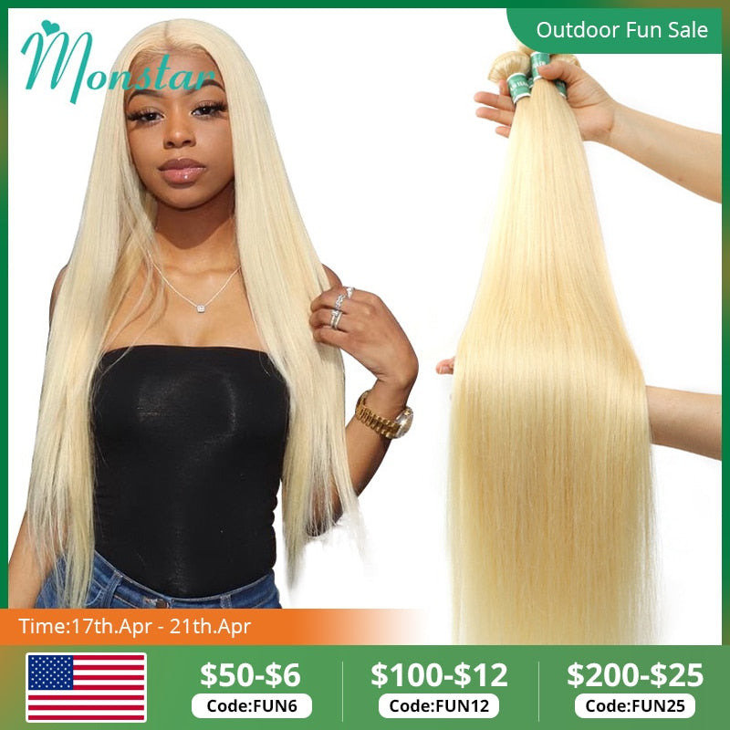 Monstar 1/3/4 613 Blonde Straight Hair Bundles Peruvian Remy Human Hair