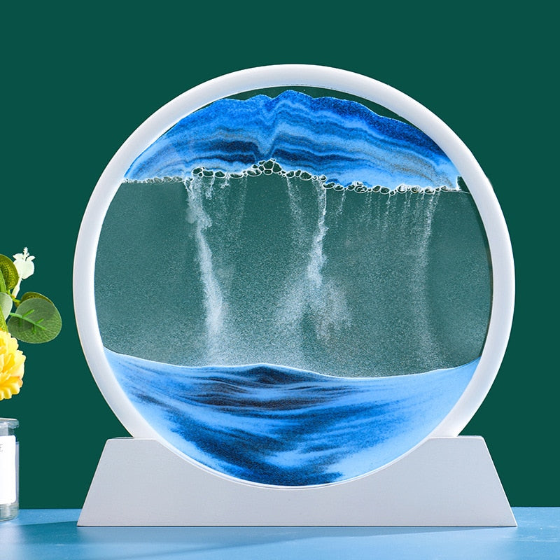 7/12inch Creative 3D Glass Sandscape in Motion Hourglass Moving Sand Frame