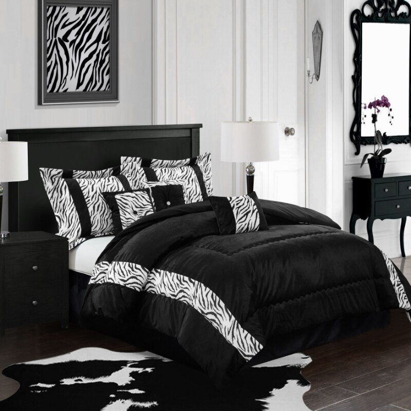 Mali 7-Piece Bedding Comforter Set, Black and White