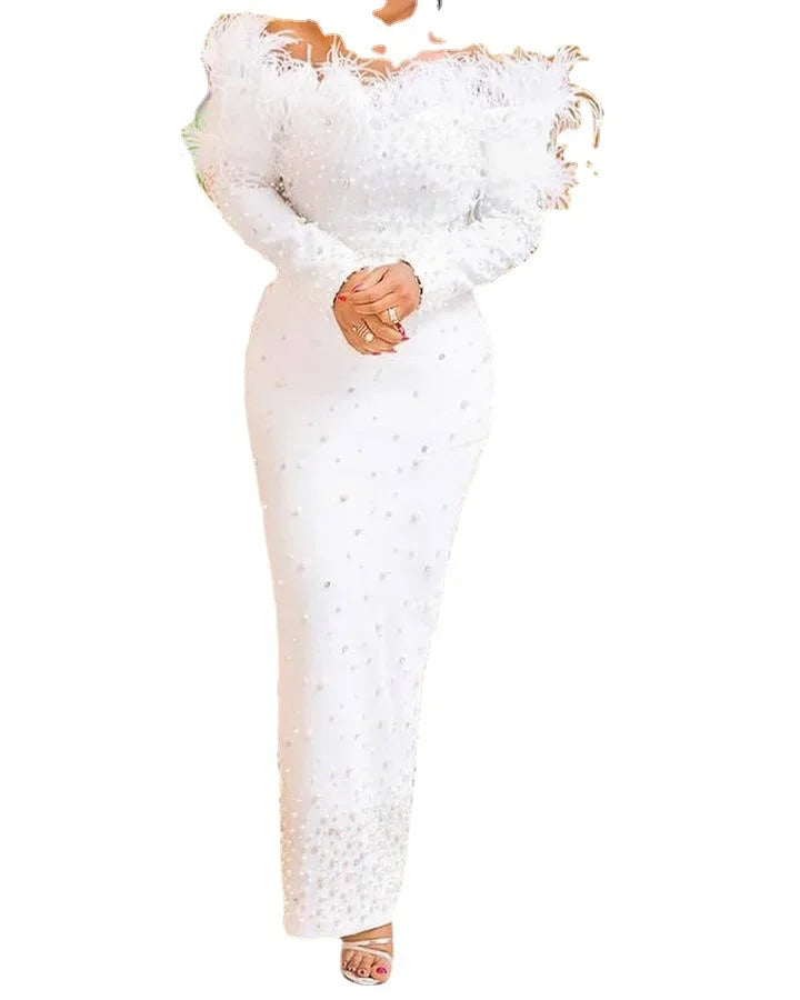 2023 African Wedding Party Dresses for Women Autumn Africa Long Sleeve White Bl image 3