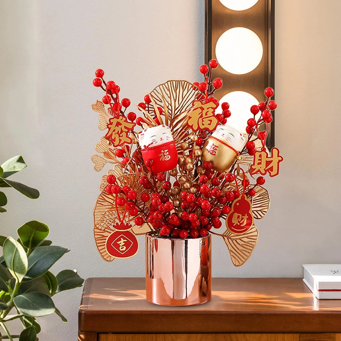 Red Artificial Berry Branches Bonsai Traditional Chinese New Year Ornaments Bon image 4