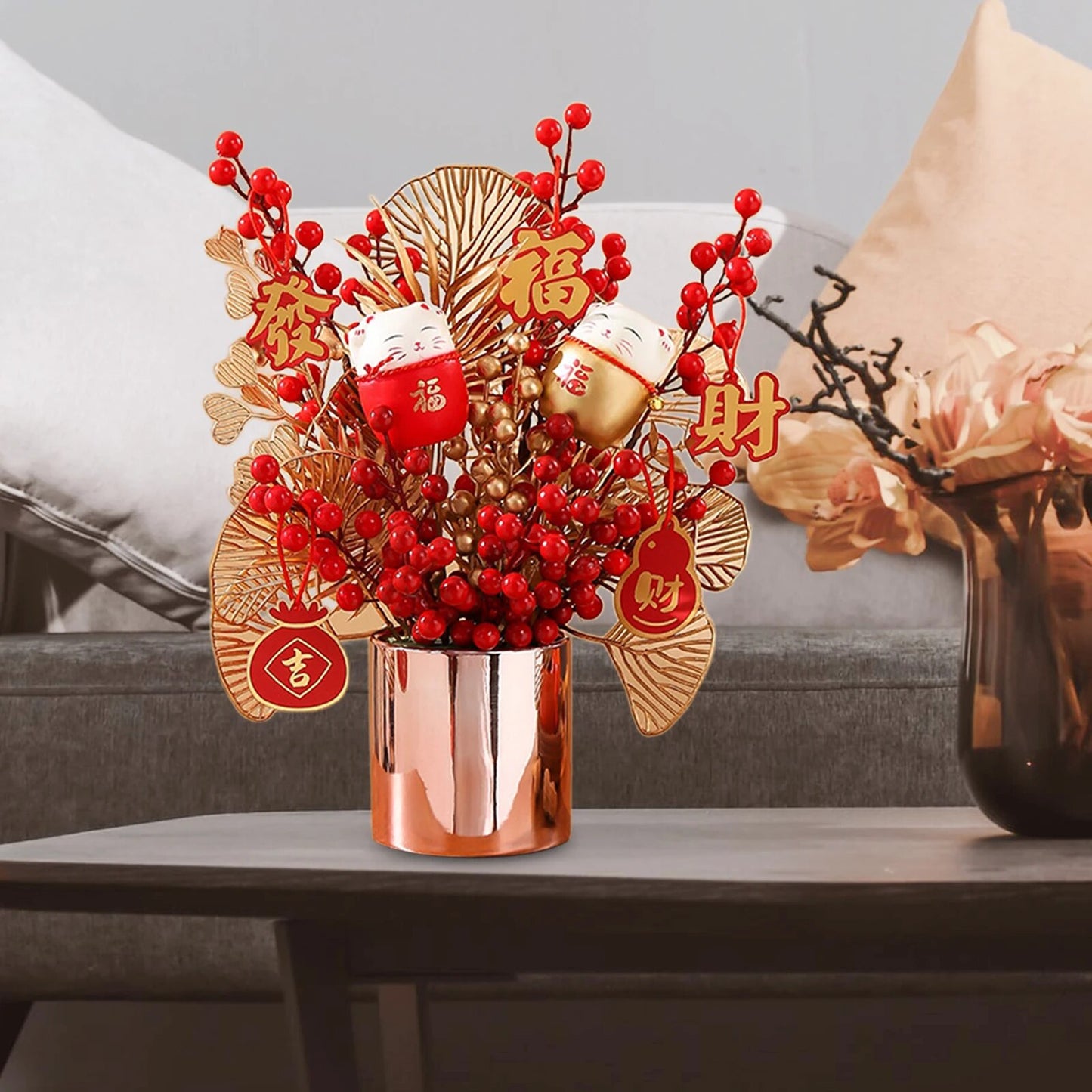Red Artificial Berry Branches Bonsai Traditional Chinese New Year Ornaments Bon image 2