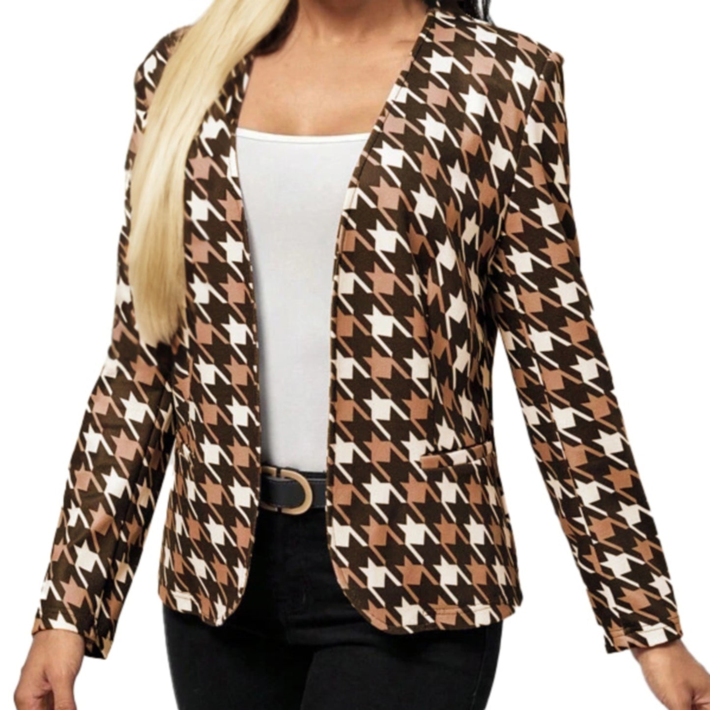 Ladies V Neck Long Sleeve Printed Suit Jacket Fashion Cardigan Top Casual Winte image 3