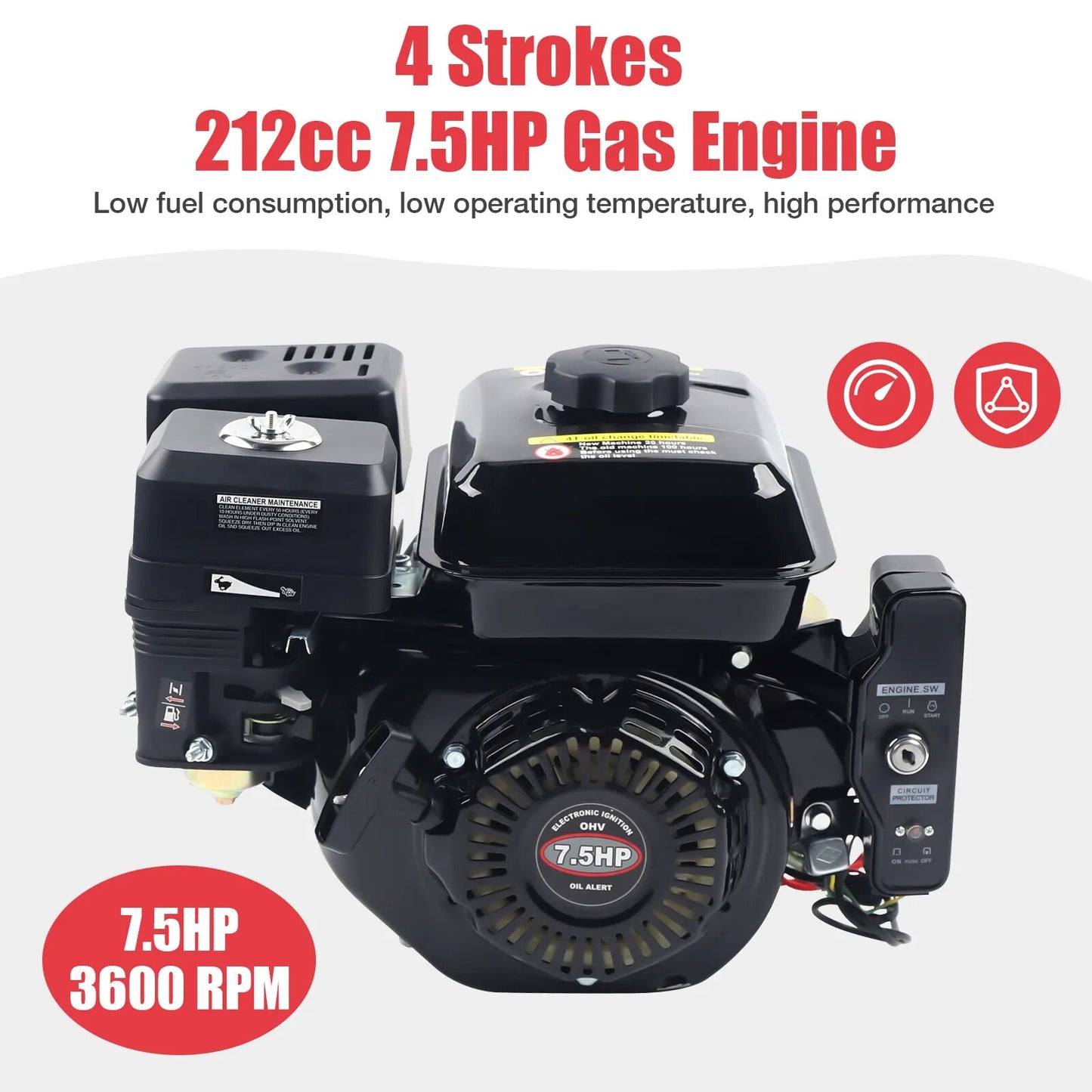 212CC 4-Stroke 7.5 HP Electric Start Horizontal Engine Go Kart Gas Engine Motor image 3