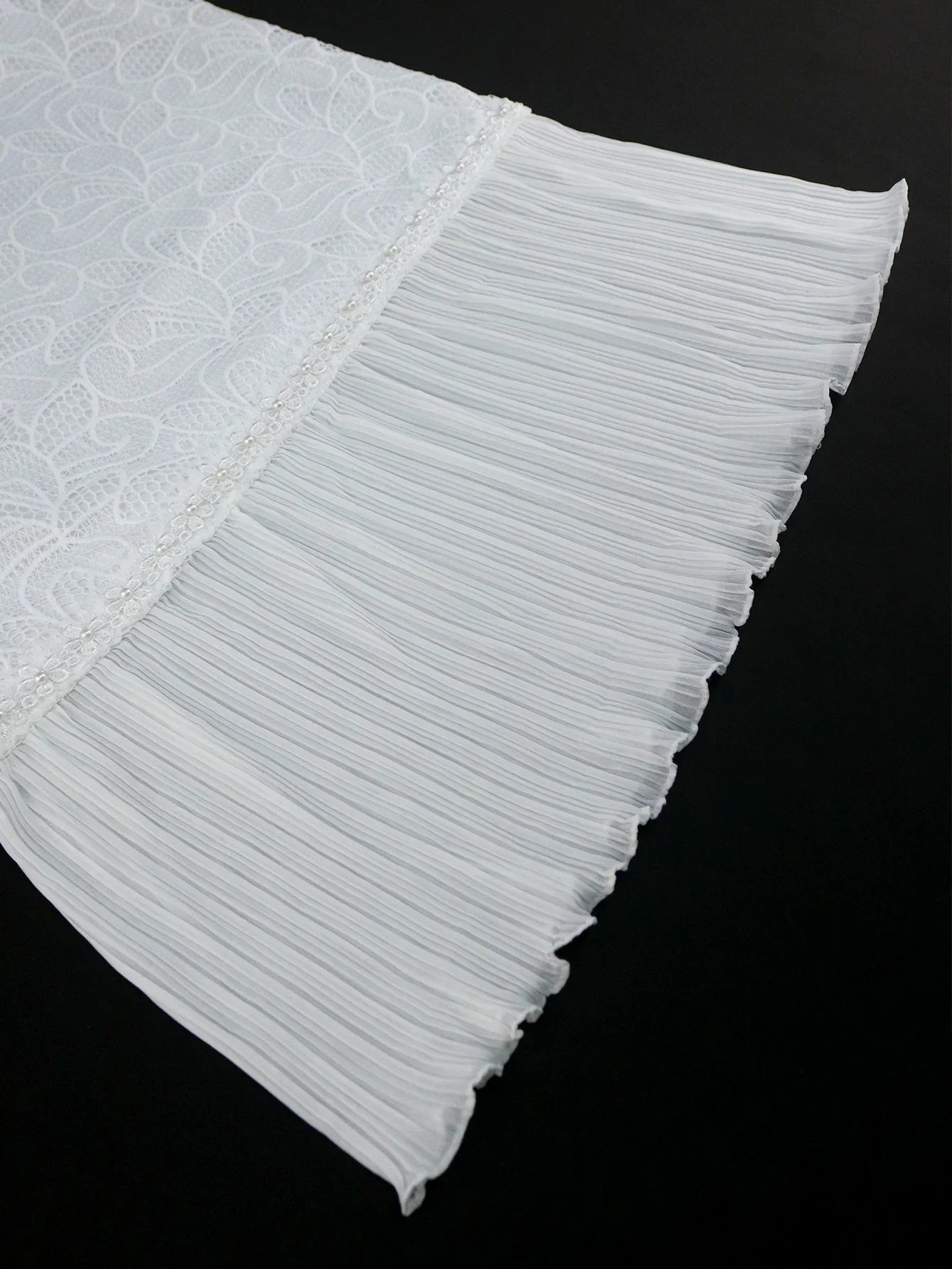 White Lace Dresses for Women Wedding Guests Elegant Turn Down Collar Puff Sleev image 5