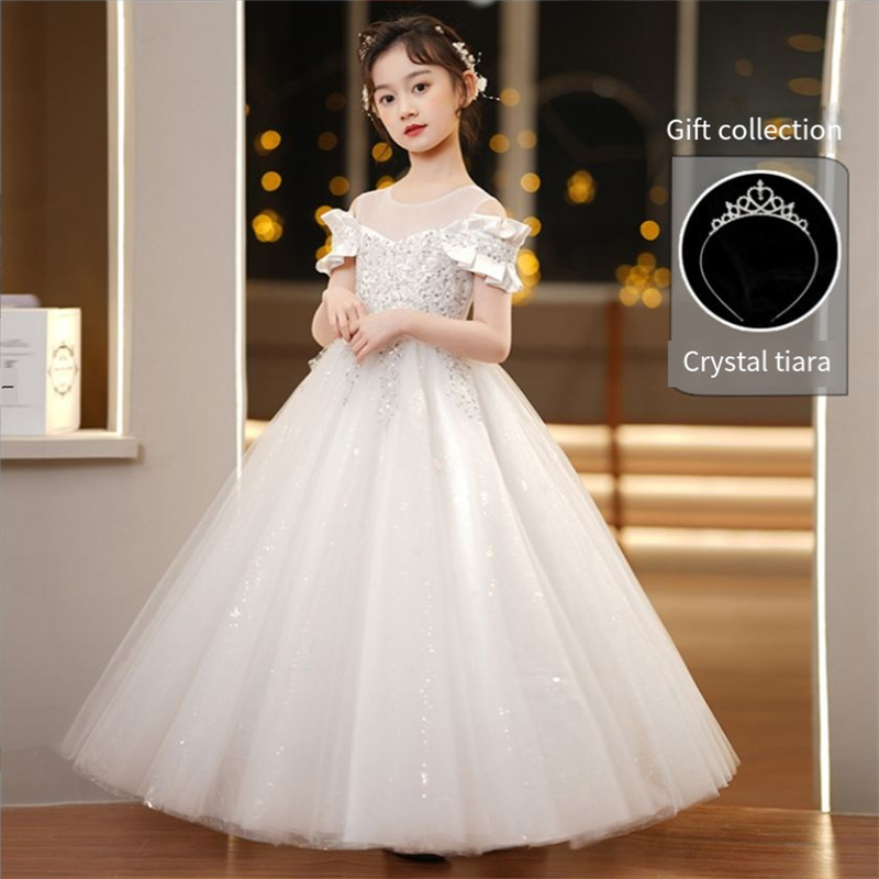 White Wedding Long Dresses for Girls Baby Lace Princess Dress Birthday Dress Ba image 1