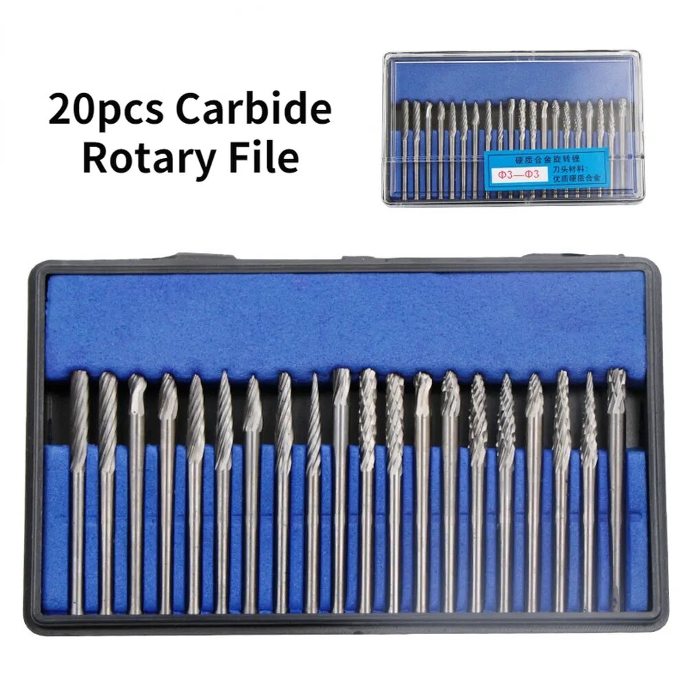 20Pcs/Set 3x3mm Shank Tungsten Carbide Rotary File Kit Burr For Grinding Wood A image 1