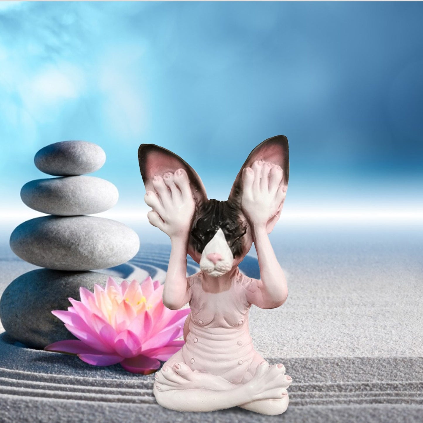 Whimsical Buddha Sphynx Cat Figurine Cover Eyes Meditation Yoga Art Craft image 7