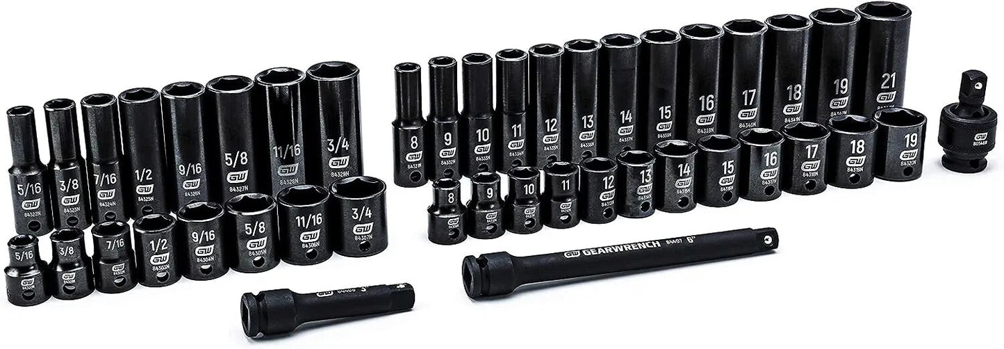 44 Pc. 3/8" Drive 6 Point Standard & Deep Impact SAE/Metric Socket Set - 84916N image 0