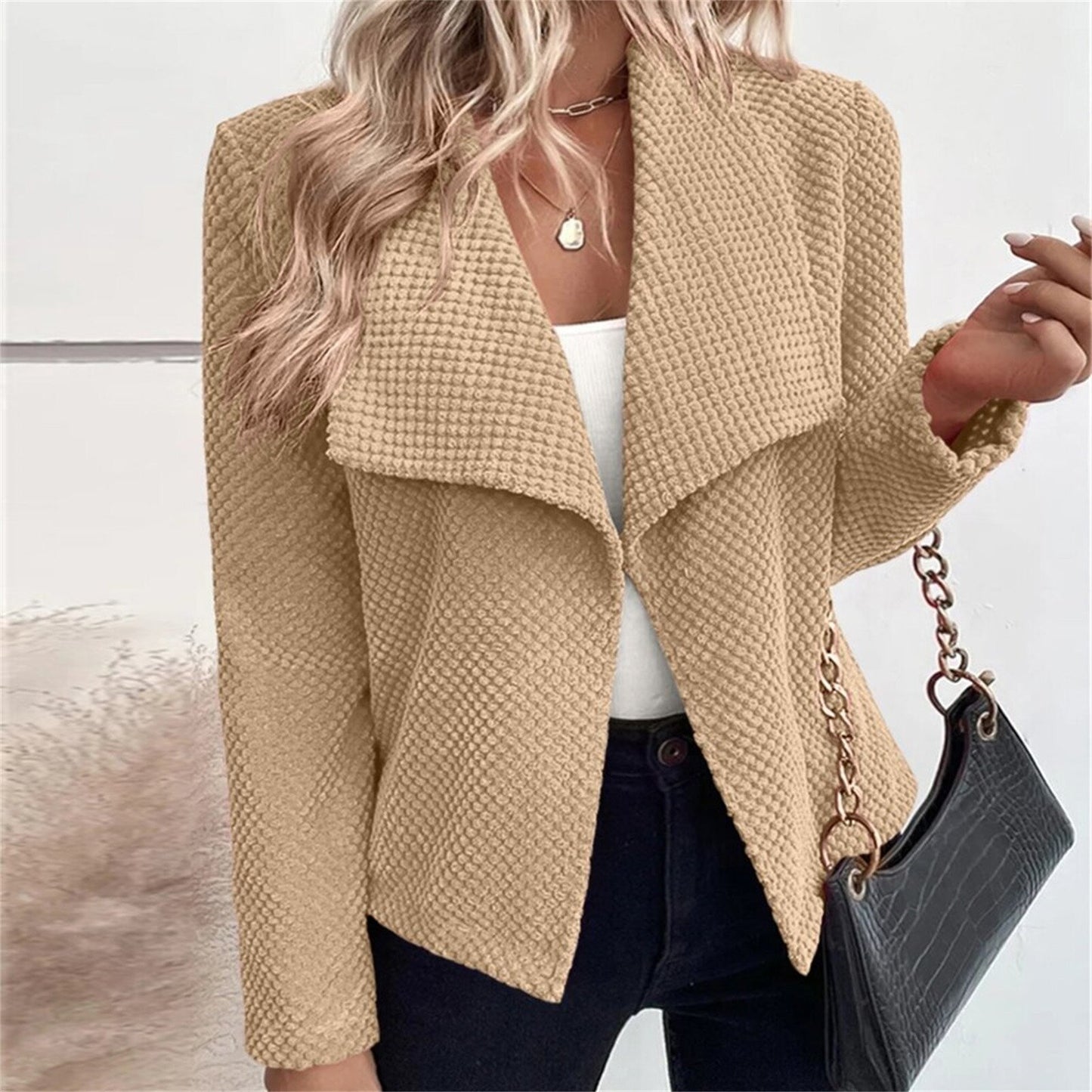 2023 European And American Autumn And Winter Lapel Solid Color Long Sleeved Sim image 2