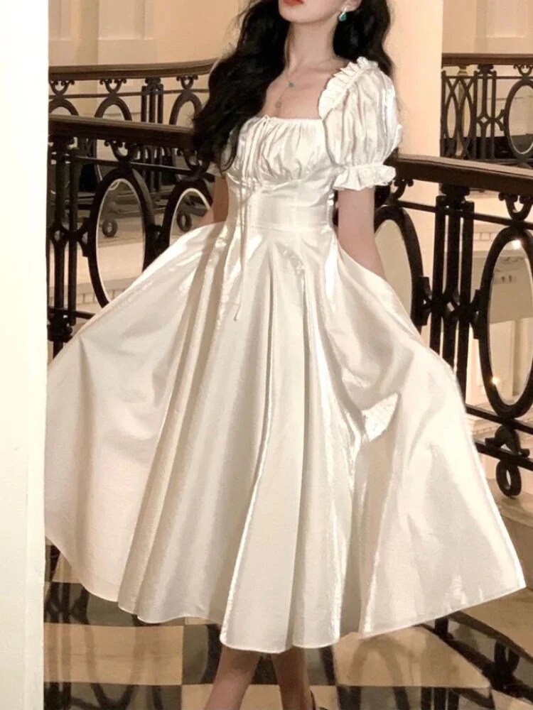 Spring Summer Women Elegant Casual Wedding Dress Vintage Red White A-Line Party image 4