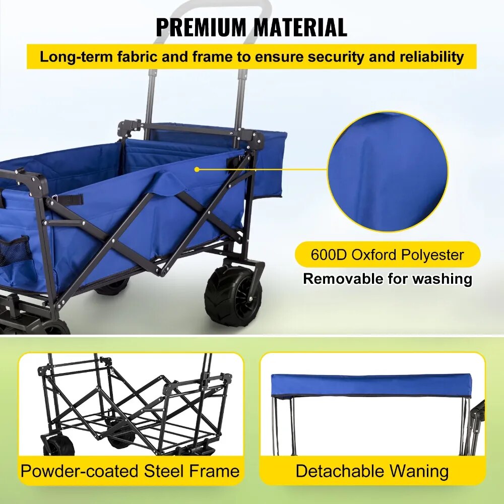 Camping carts, Foldable Wagon Cart Removable Canopy 600D Oxford Cloth,, Portabl image 1