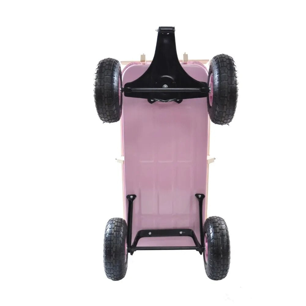 Outdoor Wagon Cart for Kids - Beach Wagon Utility Cart With Air Tires - Pink Ca image 3