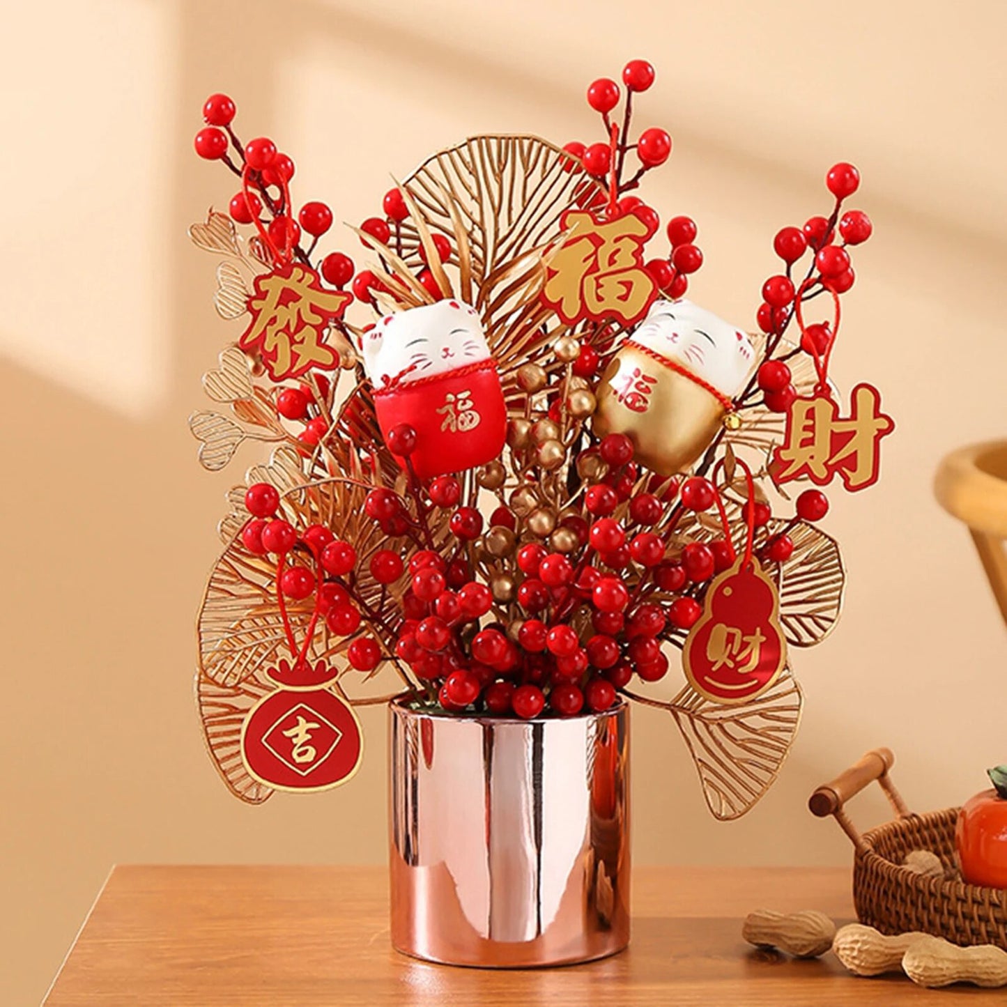 Red Artificial Berry Branches Bonsai Traditional Chinese New Year Ornaments Bon image 1