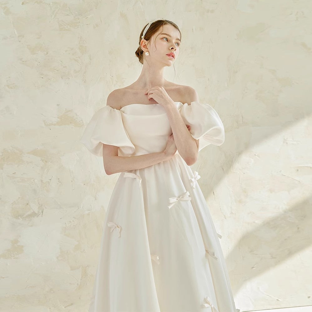 Wedding Dress Women Off the Shoulder Long Bridesmaid Prom Dress White Wedding P image 2