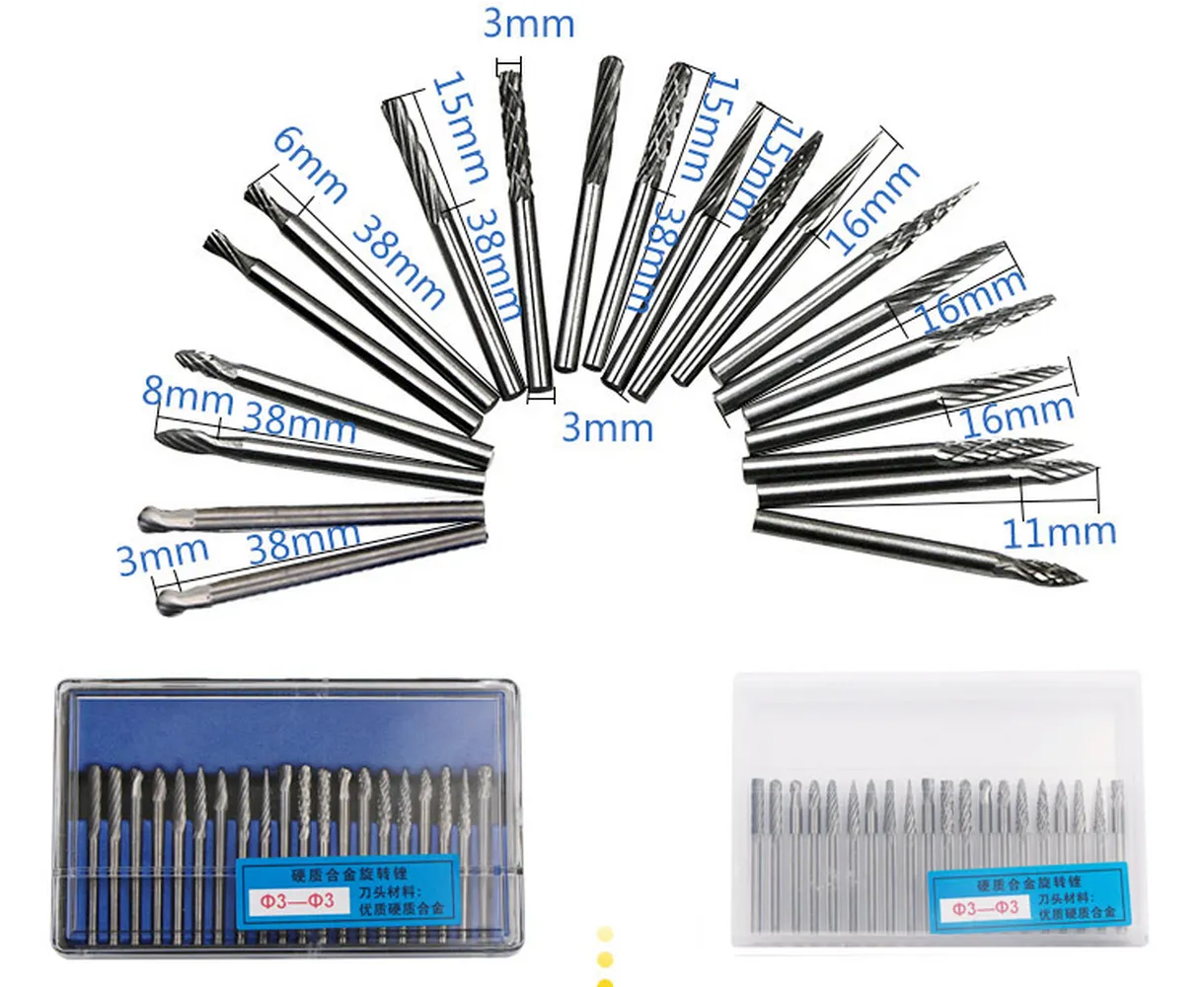 20Pcs/Set 3x3mm Shank Tungsten Carbide Rotary File Kit Burr For Grinding Wood A image 8