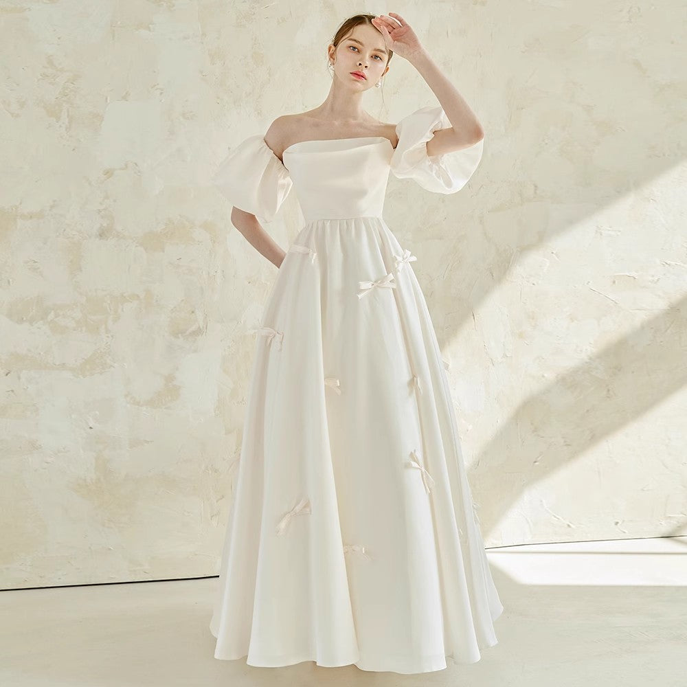 Wedding Dress Women Off the Shoulder Long Bridesmaid Prom Dress White Wedding P image 1