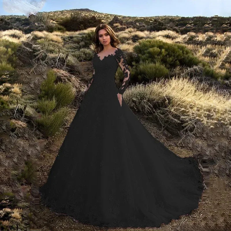 2024 Elegant High Waist Wedding Dress Women Clothing Pure White Long Sleeves Wo image 8