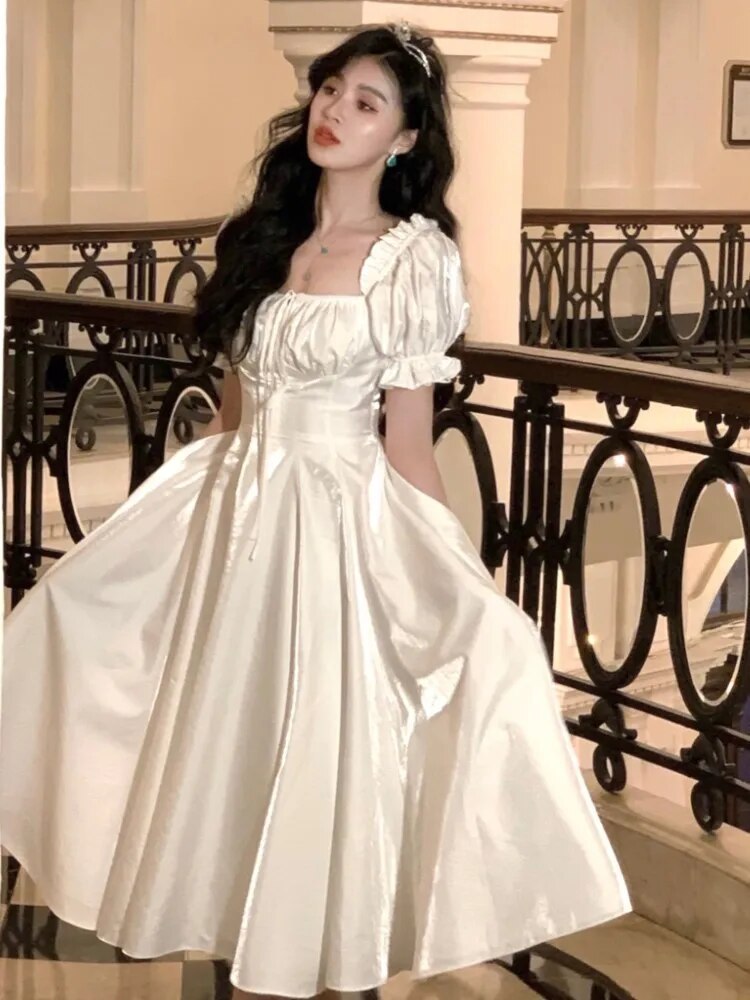 Elegant French White Wedding Party Dress Women Vintage Burgundy Romantic Prom V image 6