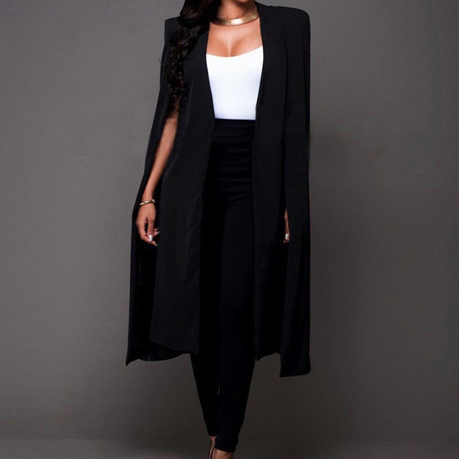 Women Long Coat Cloak Cape Blazer Suit Jacket Trench Poncho Outwear Tops Casual image 1
