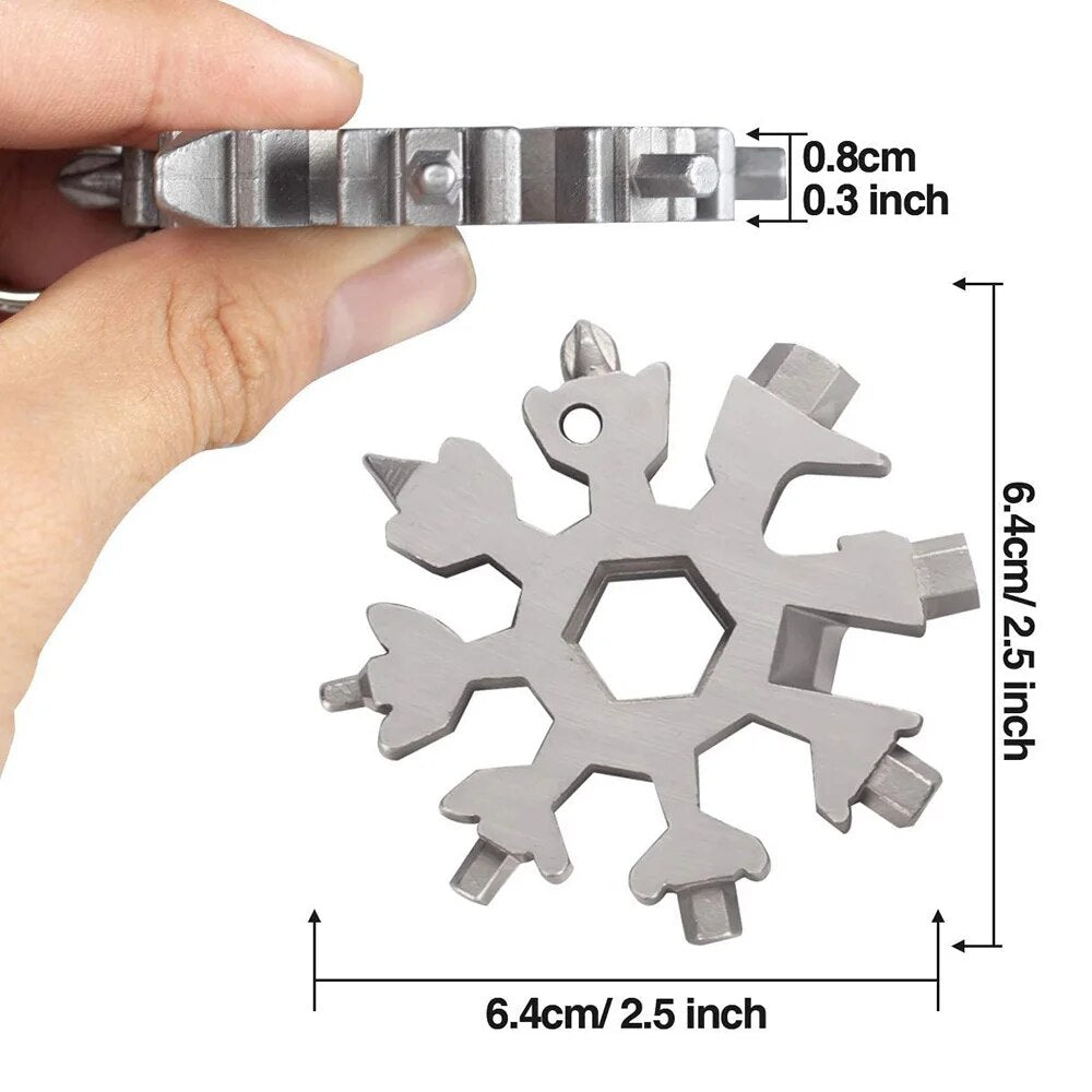 18in1 Snowflake Spanner Keyring Hex Multifunction Outdoor Hike Wrench Key Ring image 13