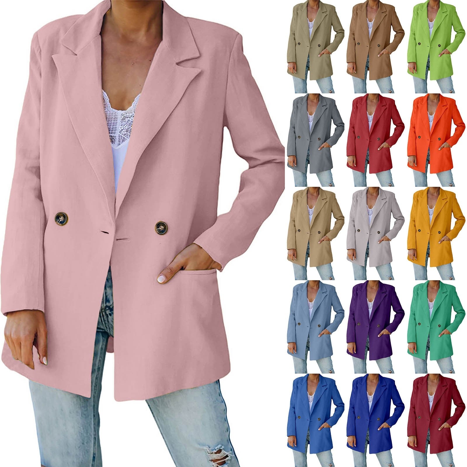 Women's Solid Color V Neck Lapel Double Kuckle Lohas Time Style Coat Casual Ver image 3