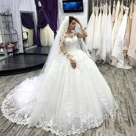 Custom Made Elegant Long Sleeves Plus Size Wedding Dress White Robe De Mariee 2 image 0