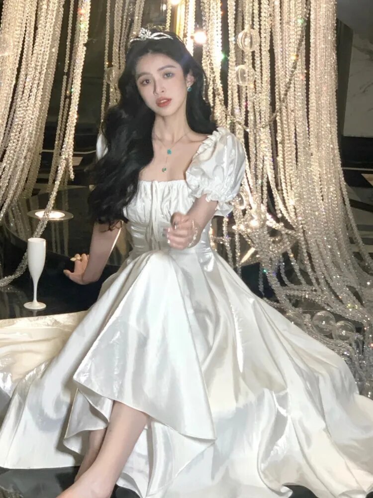 Elegant French White Wedding Party Dress Women Vintage Burgundy Romantic Prom V image 3