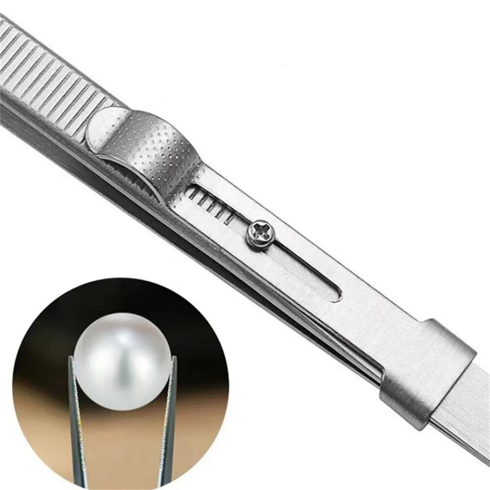 Stainless Steel Tweezers Adjustable Slide Lock Antistatic Tweezers Jewelry Maki image 5