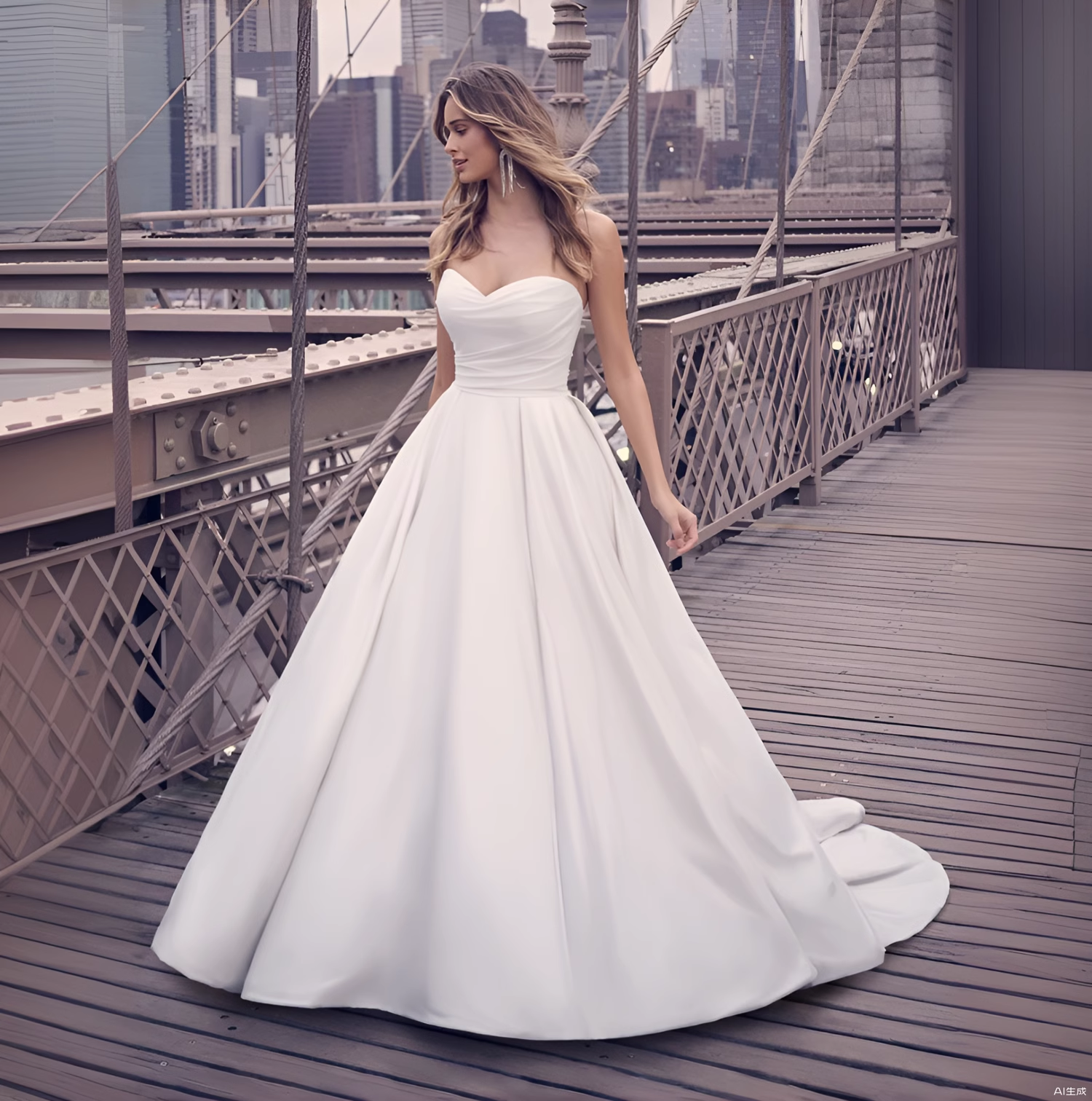 Stylish simple satin wedding dress Classic Ball gown White Wedding dress strapl image 0