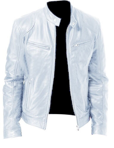 Fashion Mens Leather Jacket Slim Fit Stand Collar PU Jacket Male Anti-